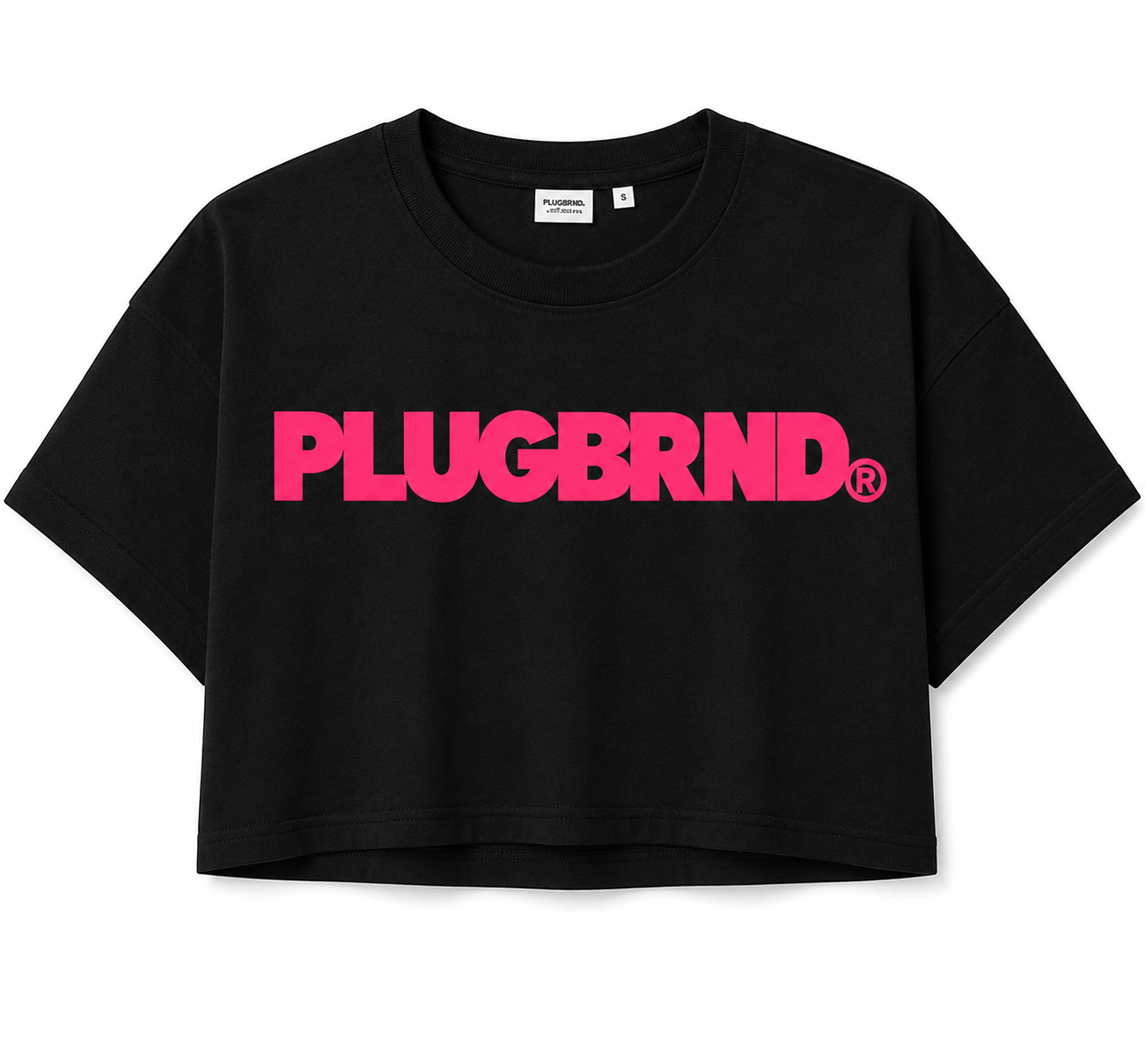Plug Block Crop Tee – Black/Pink