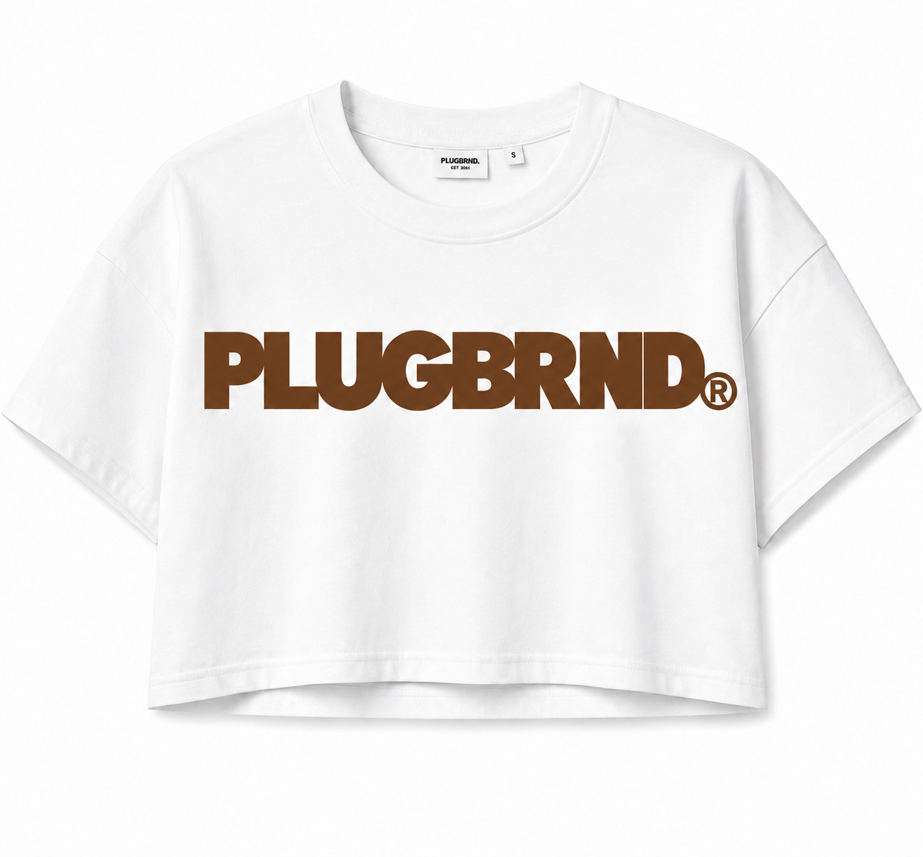 Plug Block Crop Tee – White/Brown