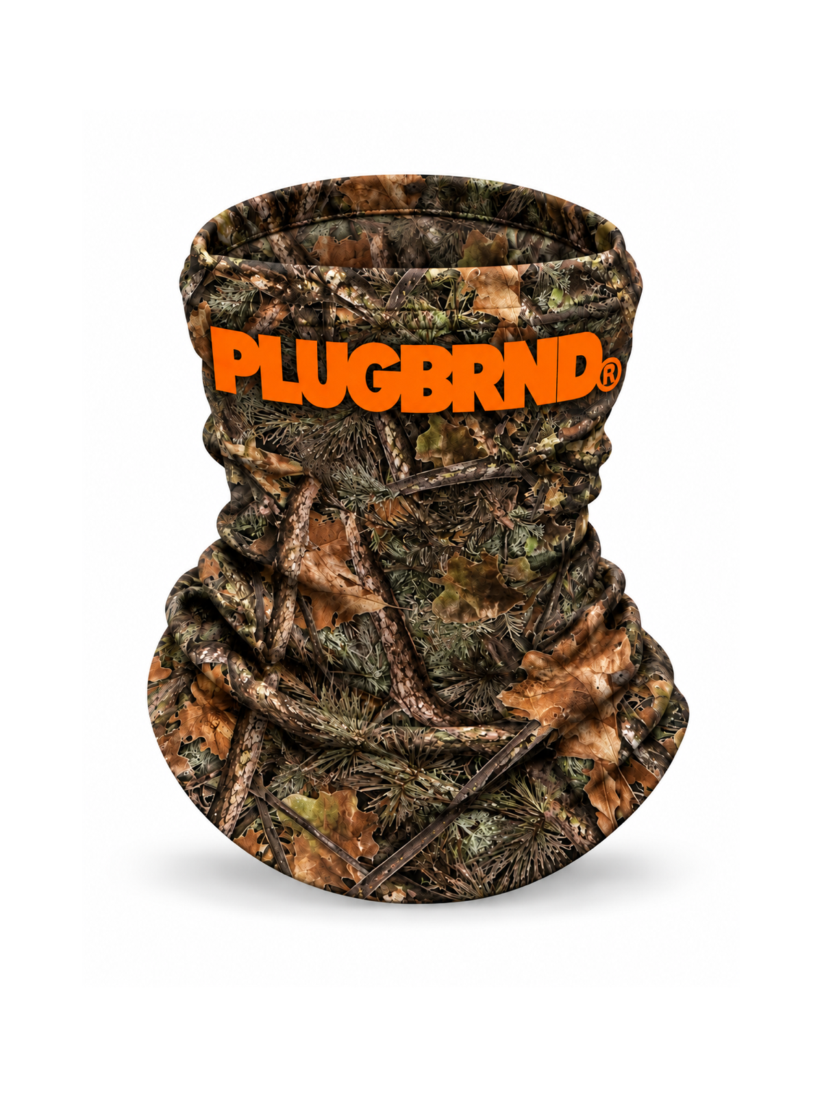 PLUGBRND® Forest Camo Neck Gaiter — Orange