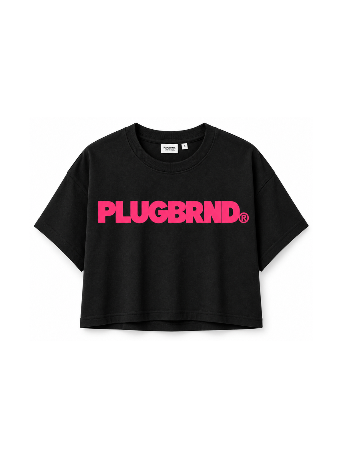 Plug Block Crop Tee – Black/Pink