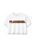 Plug Block Crop Tee – White/Brown