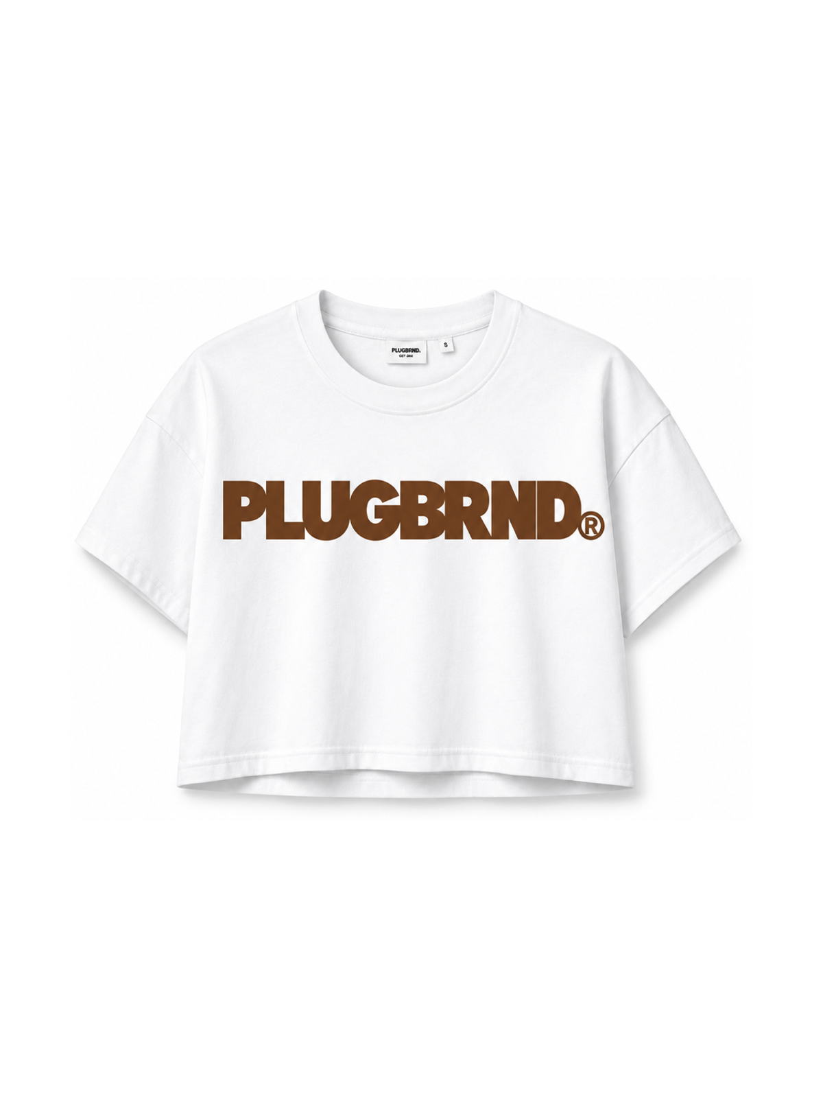 Plug Block Crop Tee – White/Brown